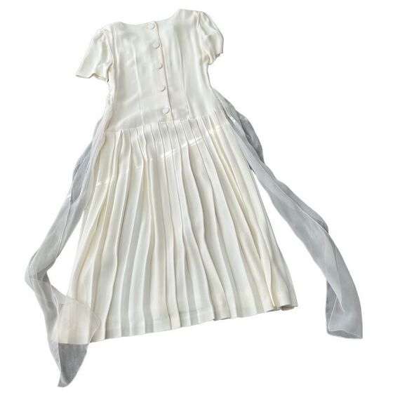 Vtg 80s 90s Pleated Maxi Dress Drop Waist Donna Ricco Ivory Preppy Ankle 4 XS - Picture 13 of 15